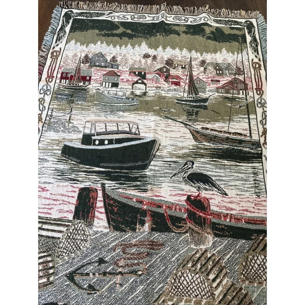 Goodwin Weavers Nautical Harbor Woven Tapestry Throw Blanket 100% Cotton USA